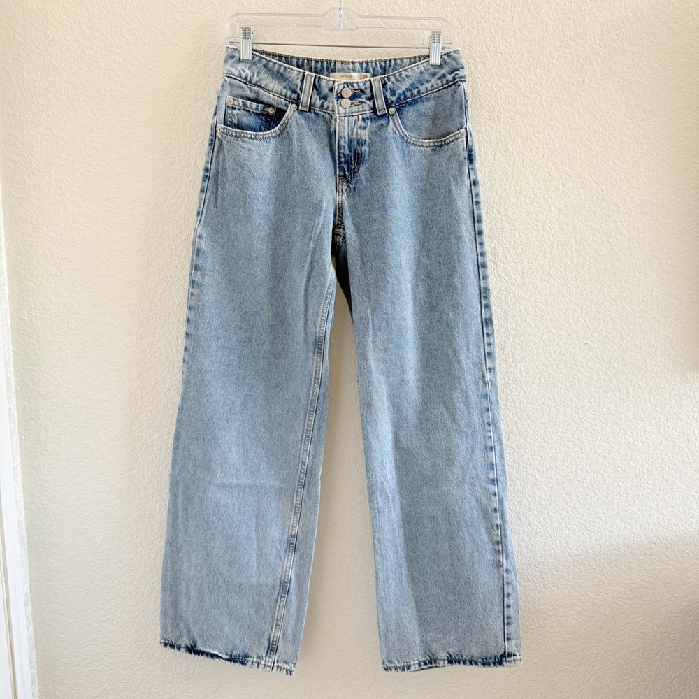 Levis Superlow Low Rise Wide Leg Jeans Light Wash Blue Denim 28